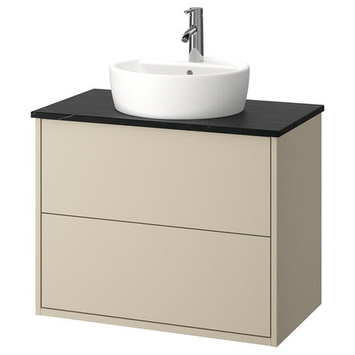 HAVBÄCK / TÖRNVIKEN - Washbasin/drawer/misc cabinet, beige/black marble effect,82x49x79 cm