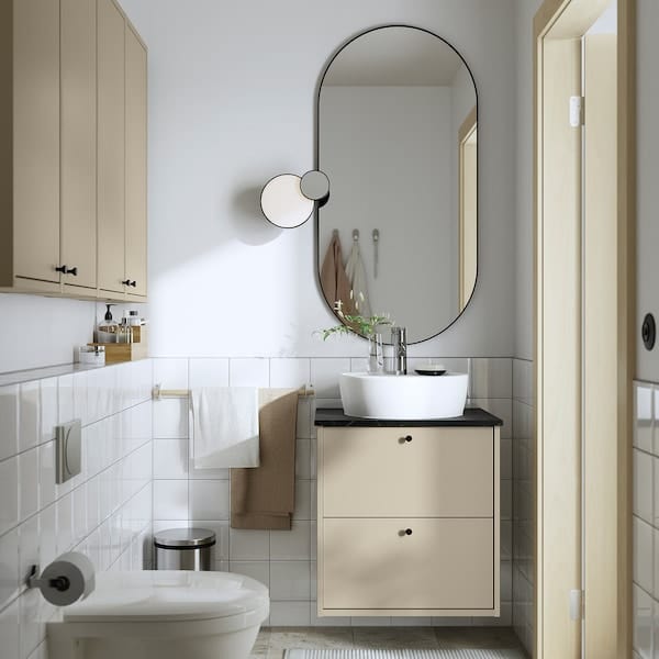 Ikea HAVBÄCK / TÖRNVIKEN - Washbasin/drawer/misc cabinet, beige/black marble effect,62x49x79 cm