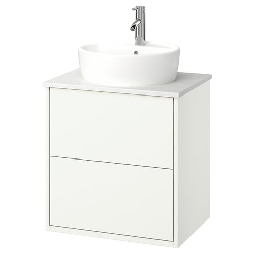 HAVBÄCK / TÖRNVIKEN - Washbasin/drawer/misc cabinet, white/white marble effect,62x49x79 cm