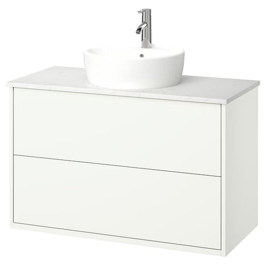 Ikea HAVBÄCK / TÖRNVIKEN - Washbasin/drawer/misc cabinet, white/white marble effect,102x49x79 cm