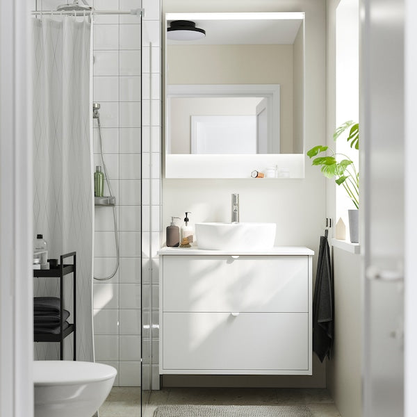 HAVBÄCK / TÖRNVIKEN - Washbasin/drawer/misc cabinet, white/white marble effect,82x49x79 cm - best price from Maltashopper.com 09521406