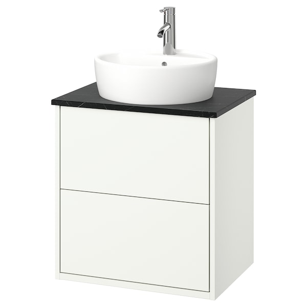 HAVBÄCK / TÖRNVIKEN - Washbasin/drawer/misc cabinet, white/black marble effect,62x49x79 cm - best price from Maltashopper.com 59521526