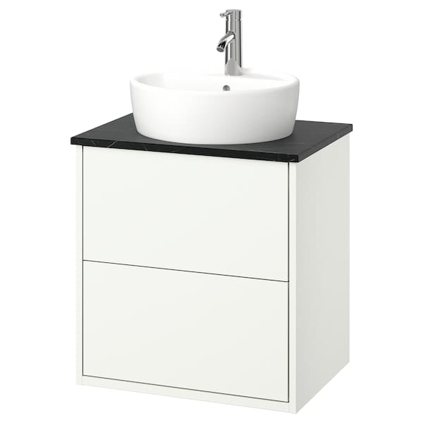 Ikea HAVBÄCK / TÖRNVIKEN - Washbasin/drawer/misc cabinet, white/black marble effect,62x49x79 cm