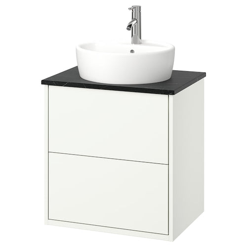 HAVBÄCK / TÖRNVIKEN - Washbasin/drawer/misc cabinet, white/black marble effect,62x49x79 cm