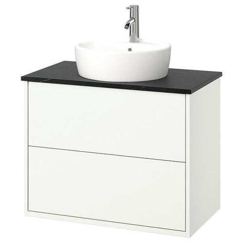 HAVBÄCK / TÖRNVIKEN - Washbasin/drawer/misc cabinet, white/black marble effect,82x49x79 cm