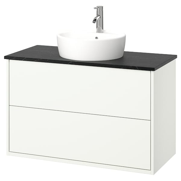Ikea HAVBÄCK / TÖRNVIKEN - Washbasin/drawer/misc cabinet, white/black marble effect,102x49x79 cm