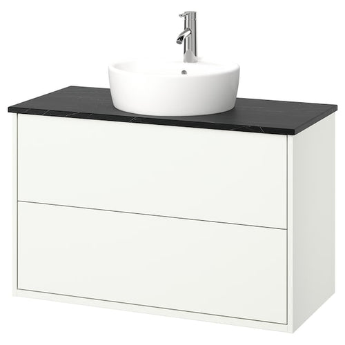 HAVBÄCK / TÖRNVIKEN - Washbasin/drawer/misc cabinet, white/black marble effect,102x49x79 cm