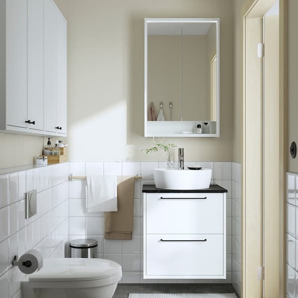 Ikea HAVBÄCK / TÖRNVIKEN - Washbasin/drawer/misc cabinet, white/black marble effect,62x49x79 cm