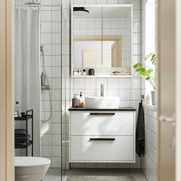 Ikea HAVBÄCK / TÖRNVIKEN - Washbasin/drawer/misc cabinet, white/black marble effect,82x49x79 cm