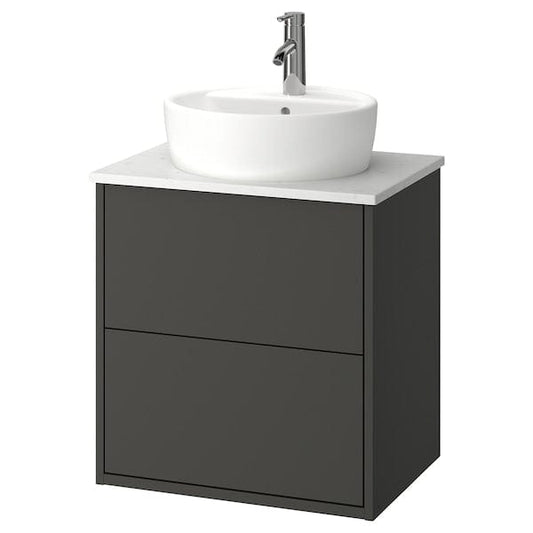 Ikea HAVBÄCK / TÖRNVIKEN - Washbasin/drawer/misc cabinet, dark grey/white marble effect,62x49x79 cm