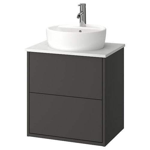 HAVBÄCK / TÖRNVIKEN - Washbasin/drawer/misc cabinet, dark grey/white marble effect,62x49x79 cm