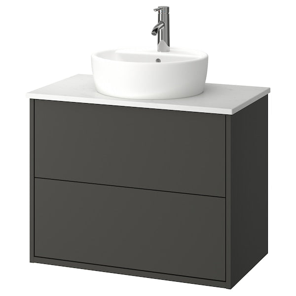 HAVBÄCK / TÖRNVIKEN - Washbasin/drawer/misc cabinet, dark grey/white marble effect,82x49x79 cm - best price from Maltashopper.com 09514081