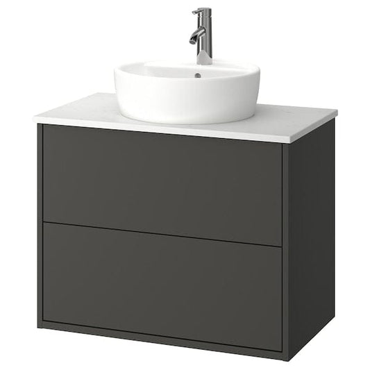 Ikea HAVBÄCK / TÖRNVIKEN - Washbasin/drawer/misc cabinet, dark grey/white marble effect,82x49x79 cm