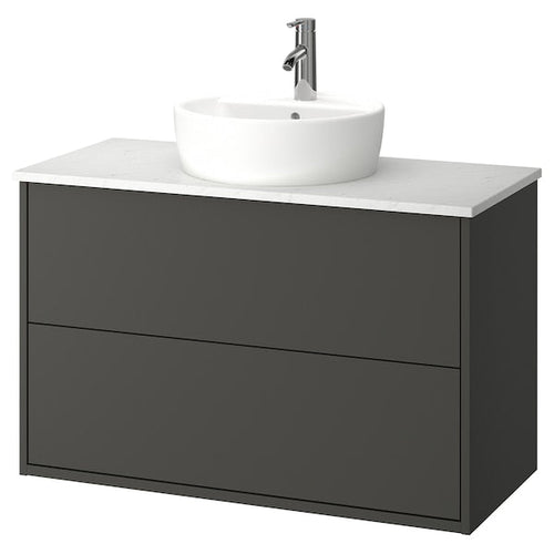 HAVBÄCK / TÖRNVIKEN - Washbasin/drawer/misc cabinet, dark grey/white marble effect,102x49x79 cm
