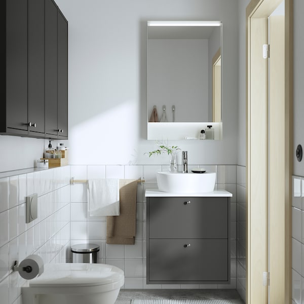 HAVBÄCK / TÖRNVIKEN - Washbasin/drawer/misc cabinet, dark grey/white marble effect,62x49x79 cm - best price from Maltashopper.com 49521046