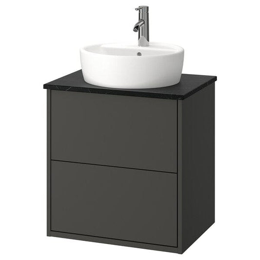 Ikea HAVBÄCK / TÖRNVIKEN - Washbasin/drawer/misc cabinet, dark grey/black marble effect,62x49x79 cm