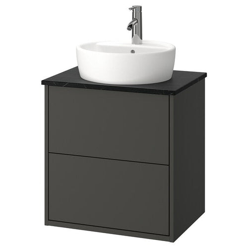 HAVBÄCK / TÖRNVIKEN - Washbasin/drawer/misc cabinet, dark grey/black marble effect,62x49x79 cm