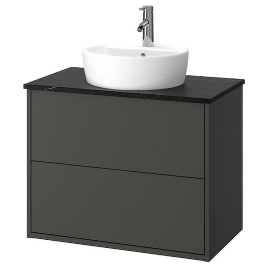 Ikea HAVBÄCK / TÖRNVIKEN - Washbasin/drawer/misc cabinet, dark grey/black marble effect,82x49x79 cm