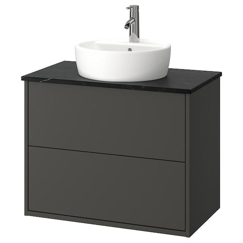 HAVBÄCK / TÖRNVIKEN - Washbasin/drawer/misc cabinet, dark grey/black marble effect,82x49x79 cm