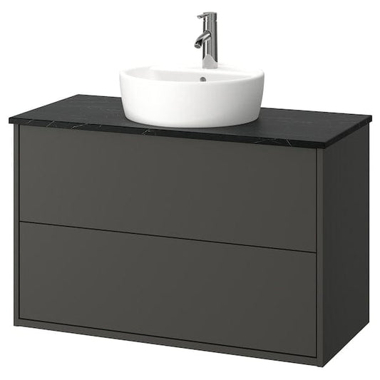 Ikea HAVBÄCK / TÖRNVIKEN - Washbasin/drawer/misc cabinet, dark grey/black marble effect,102x49x79 cm