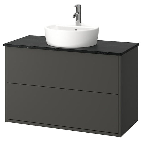 HAVBÄCK / TÖRNVIKEN - Washbasin/drawer/misc cabinet, dark grey/black marble effect,102x49x79 cm