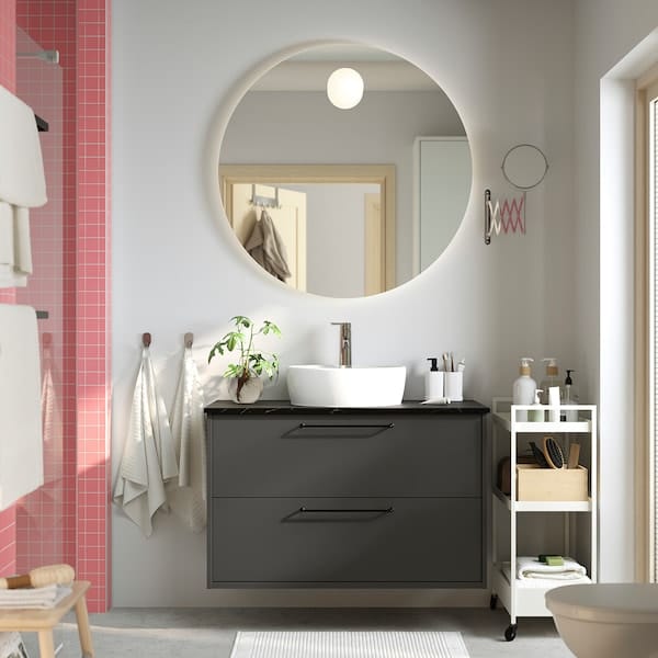 Ikea HAVBÄCK / TÖRNVIKEN - Washbasin/drawer/misc cabinet, dark grey/black marble effect,102x49x79 cm
