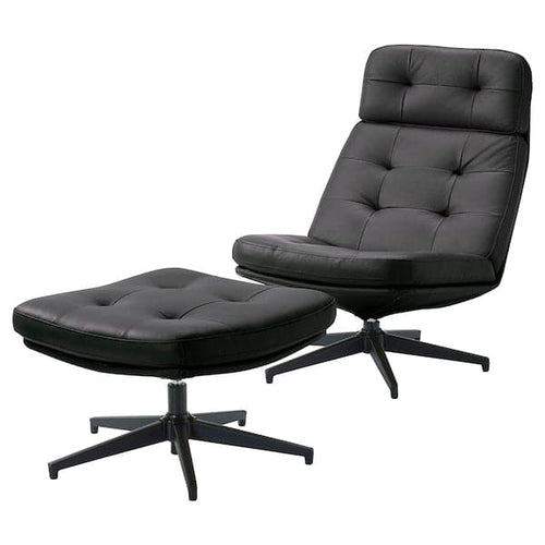 HAVBERG - Armchair and footstool, Grann/Bomstad black ,