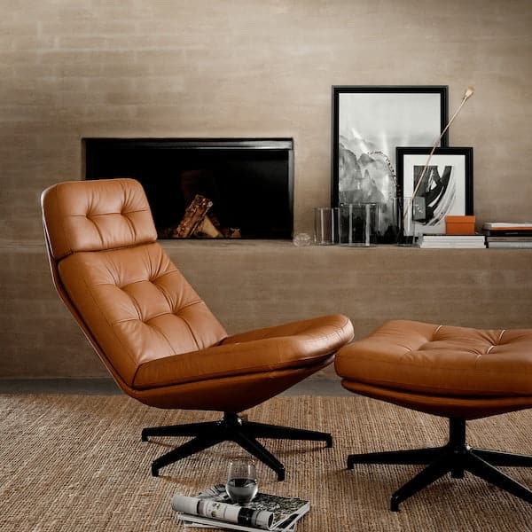 HAVBERG - Armchair and footstool, Grann/Bomstad ochre brown , - best price from Maltashopper.com 39485322