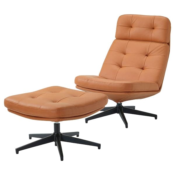 HAVBERG - Armchair and footstool, Grann/Bomstad ochre brown