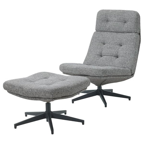 HAVBERG - Armchair and footstool, Lejde grey/black ,