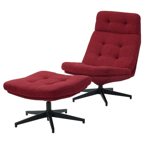 HAVBERG - Armchair and footstool, Lejde red/brown ,