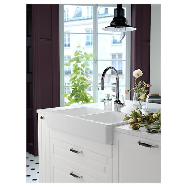 HAVSEN - Sink bowl, 2 bowls w visible front, white, 82x48 cm - best price from Maltashopper.com 79250265