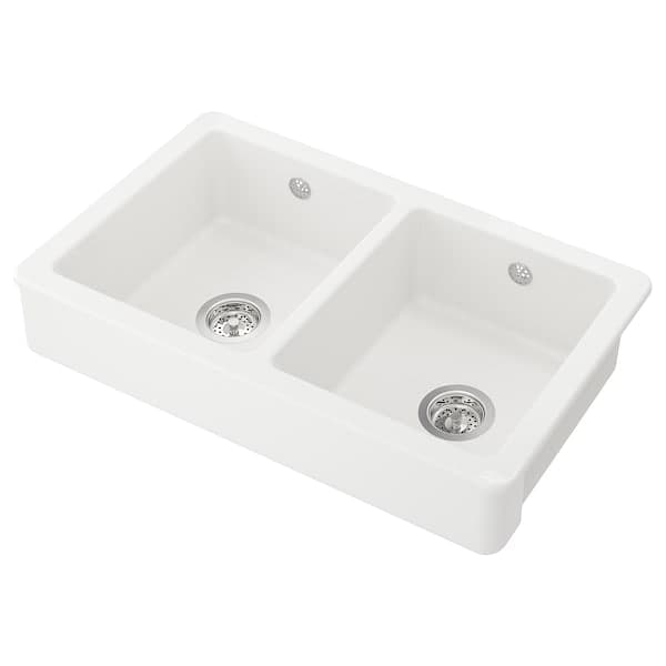 HAVSEN - Sink bowl, 2 bowls w visible front, white, 82x48 cm - best price from Maltashopper.com 79250265