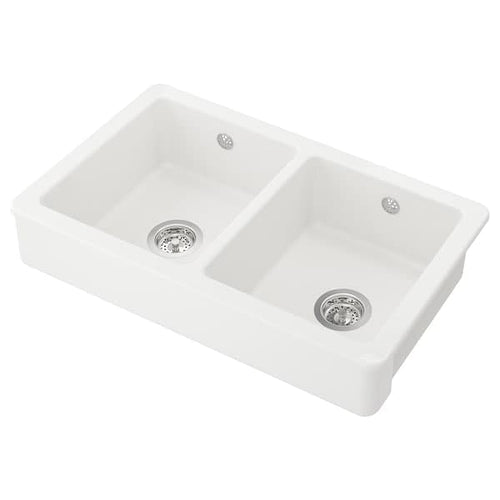 HAVSEN - Sink bowl, 2 bowls w visible front, white, 82x48 cm