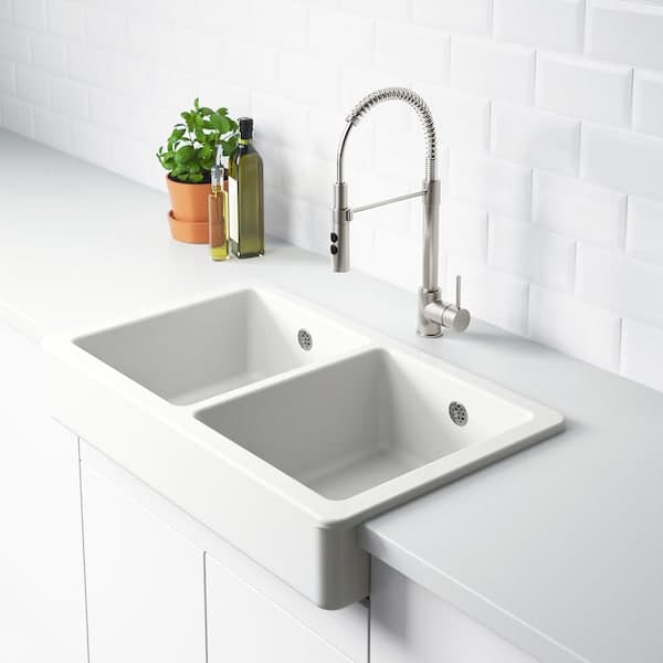 HAVSEN - Sink bowl, 2 bowls w visible front, white, 82x48 cm - best price from Maltashopper.com 79250265