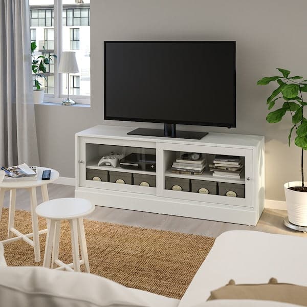 HAVSTA - TV bench with plinth, white, 160x47x62 cm - best price from Maltashopper.com 40480371