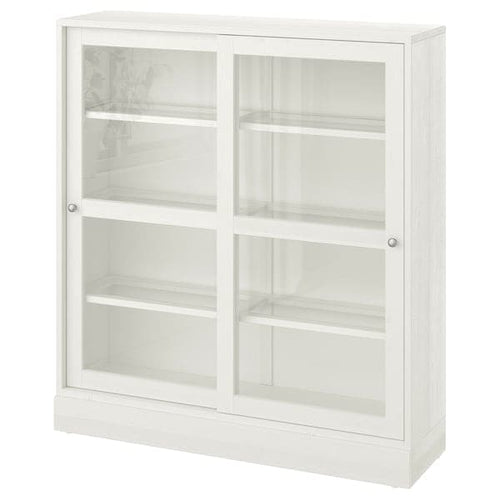 HAVSTA - Glass-door cabinet with plinth, white clear glass, 121x37x134 cm