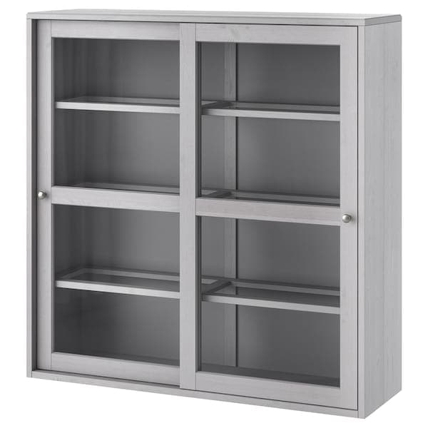 HAVSTA - Glass-door cabinet, grey, 121x35x123 cm - best price from Maltashopper.com 00415194