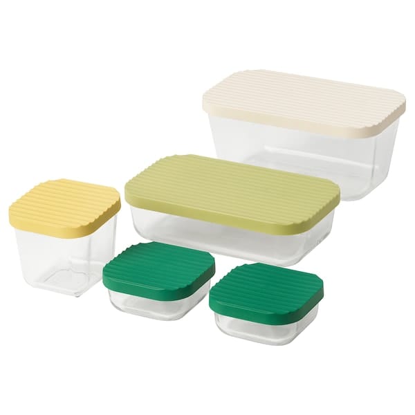 Ikea HAVSTOBIS - Food container with lid, set of 5, transparent/multicolour