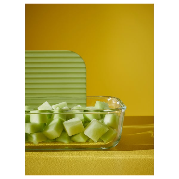 HAVSTOBIS - Food container with lid, set of 5, transparent/multicolour