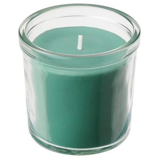 Ikea HEDERSAM - Scented candle in glass, Fresh grass/light green, 20 hr