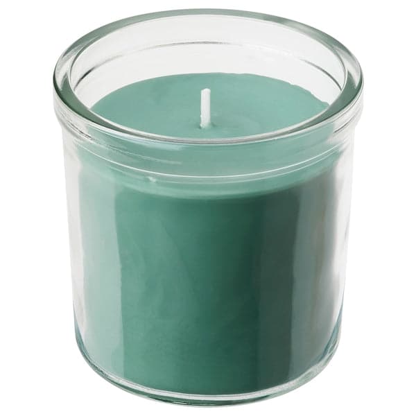 Ikea HEDERSAM - Scented candle in glass, Fresh grass/light green, 40 hr