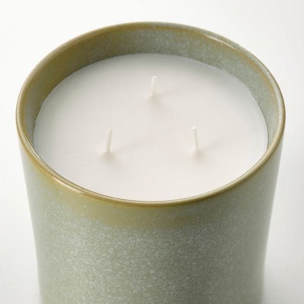 HEDERSAM - Scented candle in ceramic jar w lid, Fresh grass/light green, 60 hr - best price from Maltashopper.com 80502451