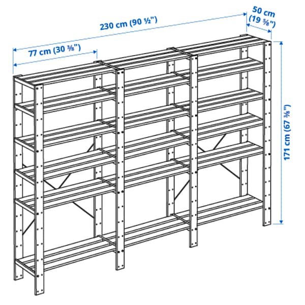Ikea HEJNE 3 sections/shelves - pine 230x50x171 cm , 230x50x171 cm