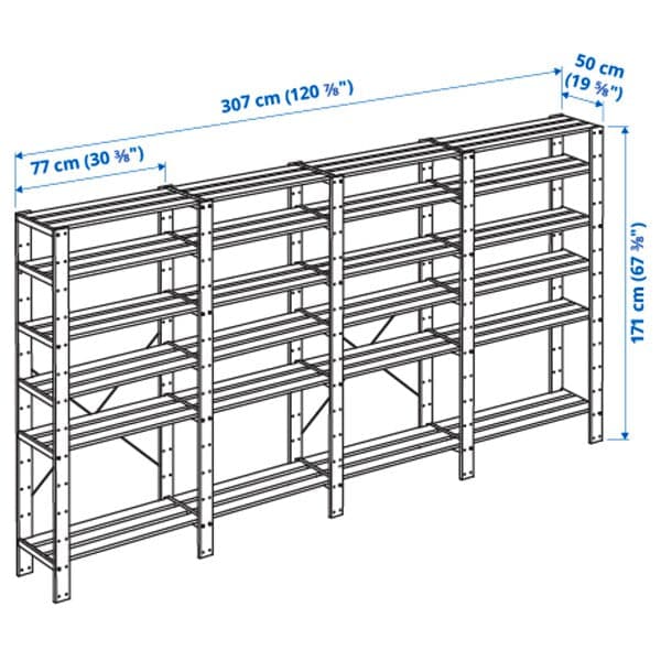 Ikea HEJNE 4 sections/shelves - pine 307x50x171 cm , 307x50x171 cm
