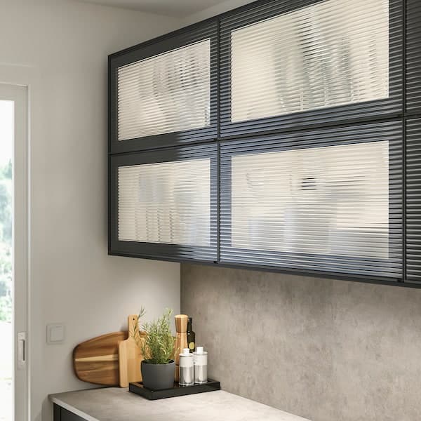 HEJSTA - Glass door, anthracite/reeded glass, 40x80 cm - best price from Maltashopper.com 80526640