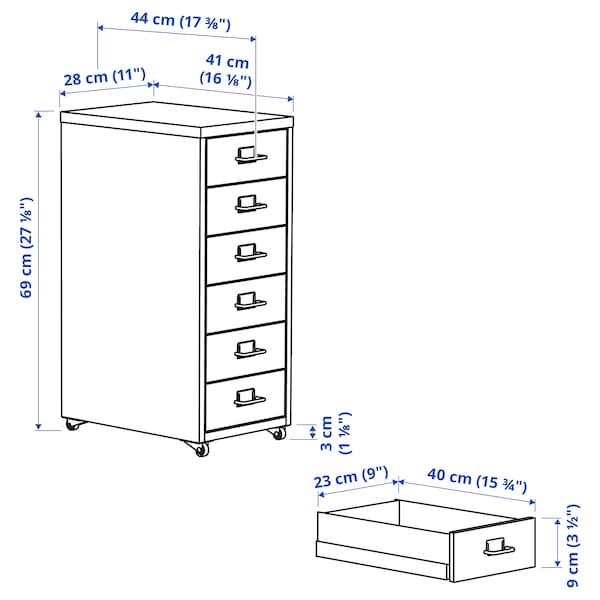 Ikea HELMER - Drawer unit on castors, blue, 28x69 cm