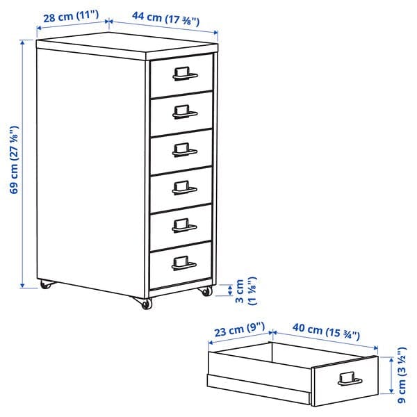 Ikea HELMER - Drawer unit on castors, black, 28x69 cm