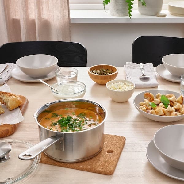 HEMKOMST - Saucepan with lid, stainless steel/glass, 2 l - best price from Maltashopper.com 40513159