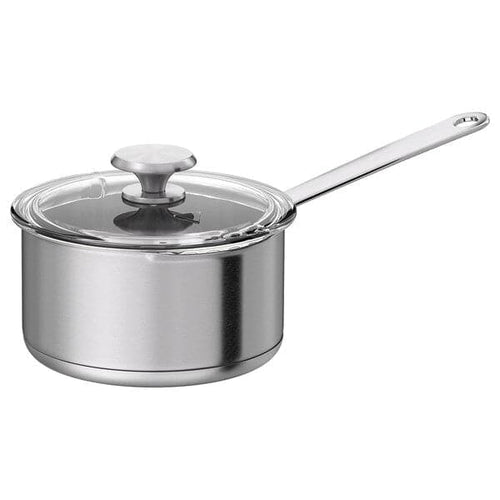 HEMKOMST - Saucepan with lid, stainless steel/glass, 2 l
